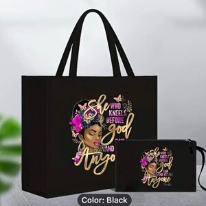 Stylish Black Tote Bag with Inspirational Design